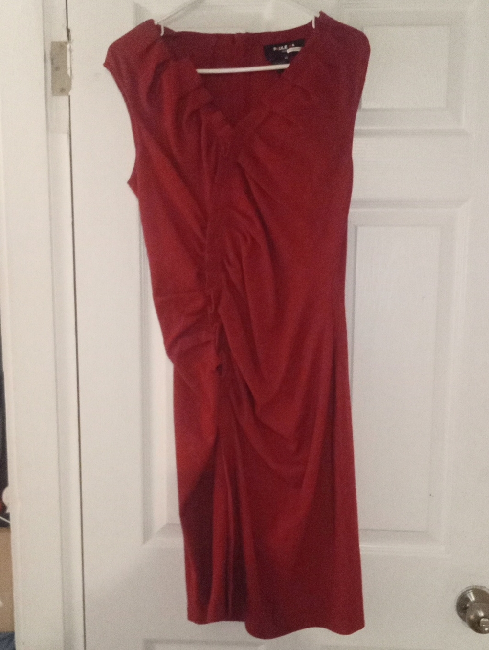 PAULE KA Sleeveless Ruched Red Midi Dress